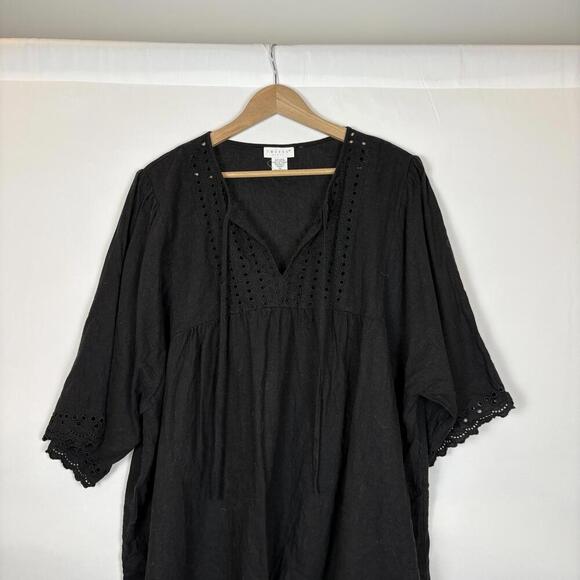 Tweeds Black Eyelet Boho Tunic Linen Blend Blouse Size: 3X - Picture 3 of 7
